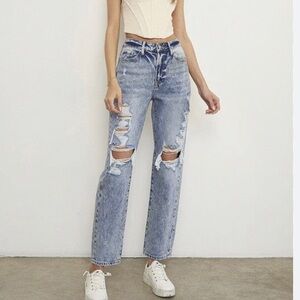 Insane Gene Stonewashed High Waist Ripped Knee Straight Leg Jeans Size 7/27